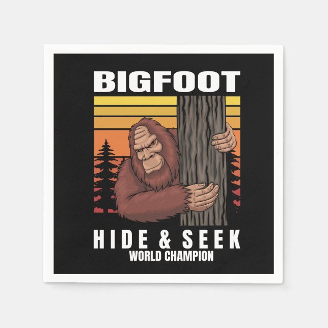 bigfoot hiding in a tree retro napkin (Front)