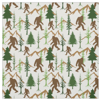 Bigfoot Hiding in the Forest Pattern Fabric