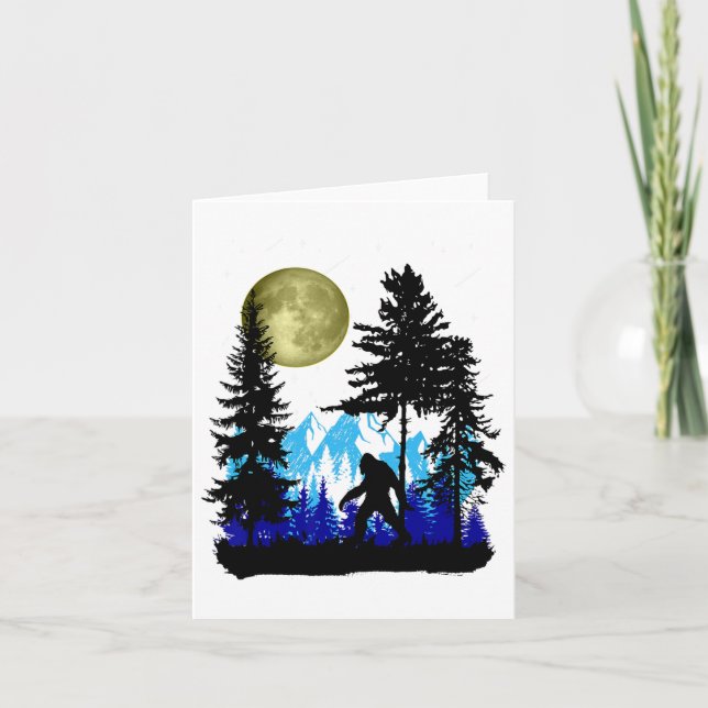 Bigfoot Hiding Under Full Moon For Sasquatch Lover Card (Front)