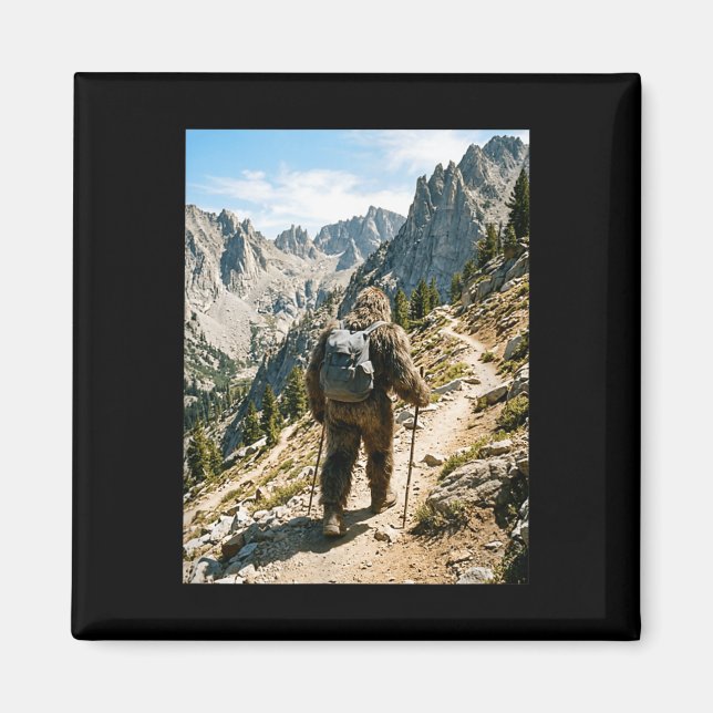 Bigfoot hiking funny sasquatch backpacking magnet (Front)
