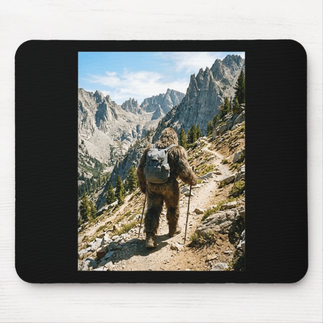 Bigfoot hiking funny sasquatch backpacking mouse pad (Front)