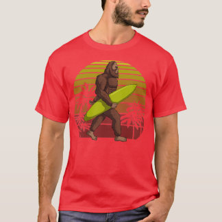 Bigfoot Holding a Surfboard Sunset Retro Vintage T-Shirt