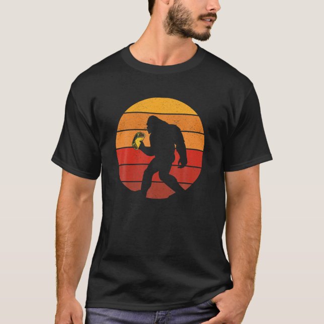 Bigfoot Holding A Taco Funny Sasquatch Retro Vinta T-Shirt (Front)