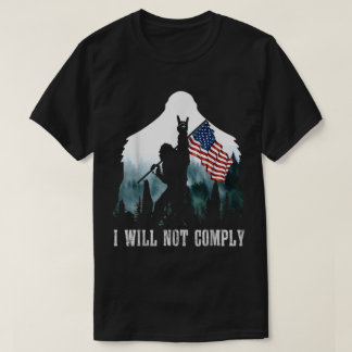 Bigfoot Holding American Flag Design T-Shirt