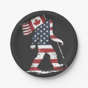 Bigfoot Holding Canada Flag 51st State Trump Paper Plate