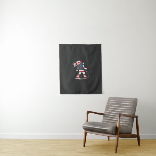 Bigfoot Holding Canada Flag 51st State Trump  Tapestry