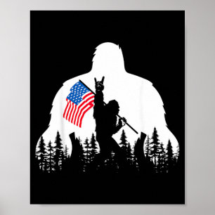 Bigfoot Holding Flag 4th Of July Independence Day Poster