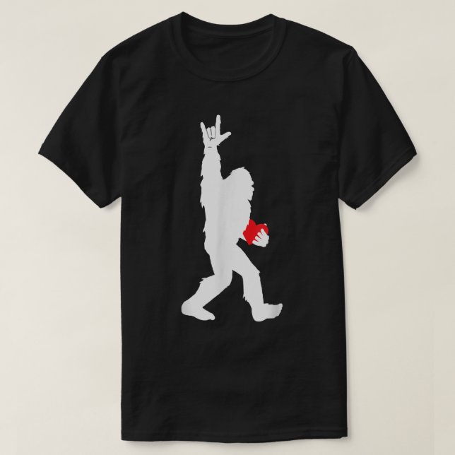 Bigfoot Holding Heart Valentines Day I Love You Ha T-Shirt (Design Front)