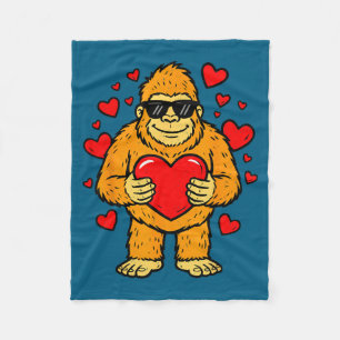 Bigfoot Holding Heart Valentines Day Sasquatch Men Fleece Blanket