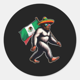 Bigfoot Holding Mexico Flag Funny Cinco De Mayo Me Classic Round Sticker