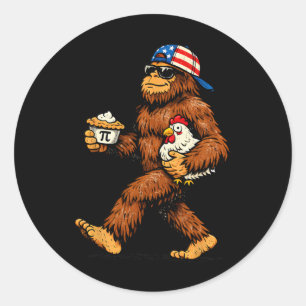 Bigfoot Holding Pi Math Chicken Funny Pi Day Teach Classic Round Sticker