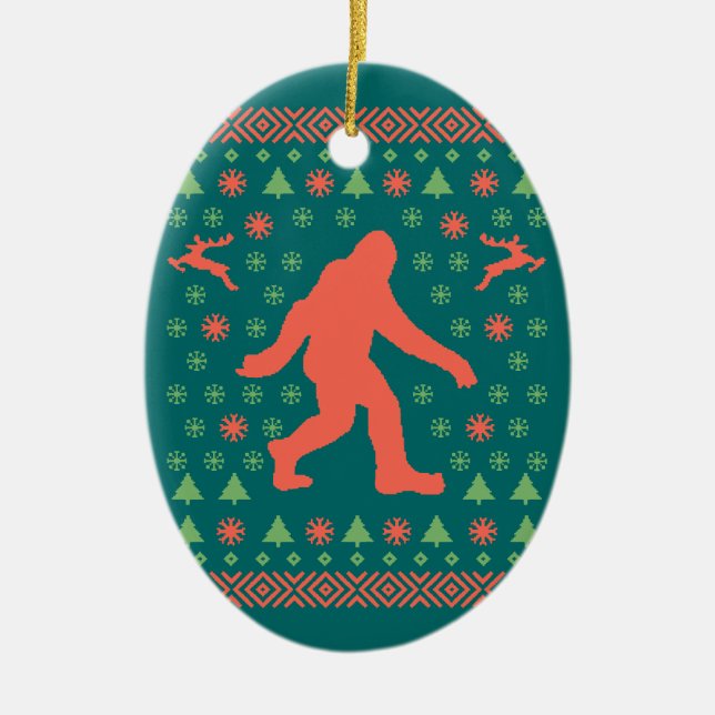 Bigfoot Holiday Sweater Tees Ceramic Ornament (Front)