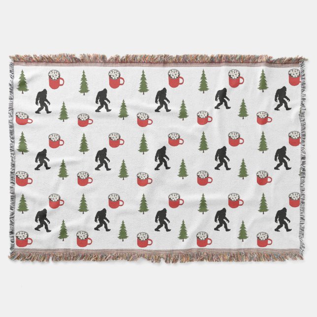 Bigfoot, Hot Cocoa, Pine Tree, Outdoors Throw Blanket (Front)