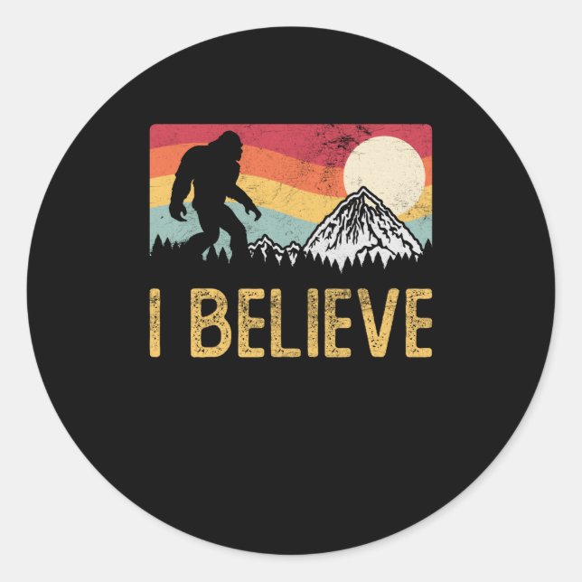 Bigfoot I Believe Cool Retro Sasquatch Classic Round Sticker (Front)
