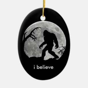 Bigfoot - I believe with moon and tree silhouette Ceramic Ornament