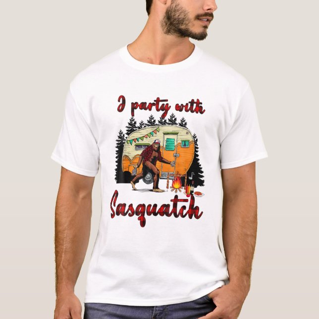 Bigfoot I Party With Sasquatch Funny Bigfoot Campi T-Shirt (Front)