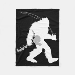 Bigfoot Ice Fishing Yeti Fisherman With Drilling A Fleece Blanket