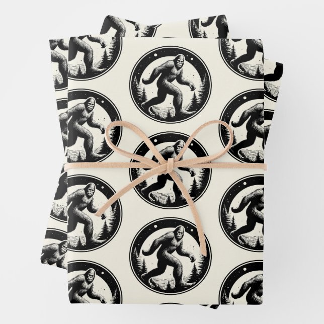 Bigfoot Illustration Folklore Wrapping Paper Sheet (In situ)