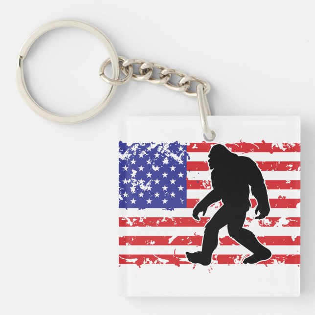 Bigfoot in an American Flag Key Ring (Front)