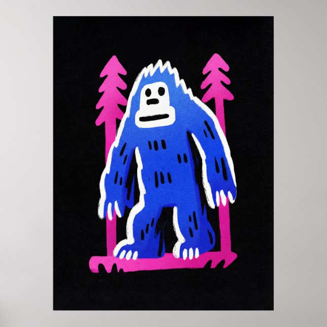 Bigfoot In Forest Pink Blue Poster Wall Art Print (Front)