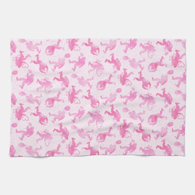 Bigfoot in Love :Pink Valentine Yeti Tea Towel (Horizontal)