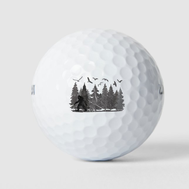 Bigfoot in the Forest Sasquatch Yeti Golf Balls (Front)