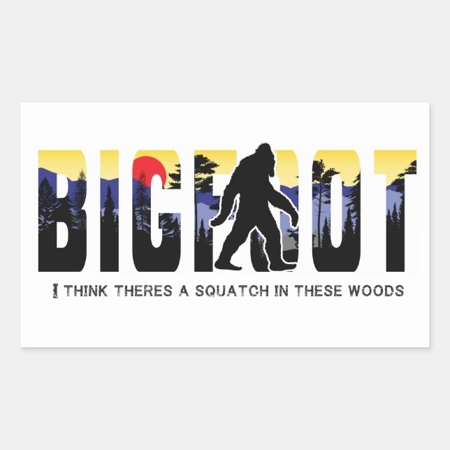 Bigfoot in the woods sticker, Bigfoot hide & seek Rectangular Sticker (Front)