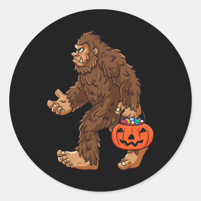 Bigfoot Jack O Lantern Fun Halloween Boys Kids Sas Classic Round Sticker (Front)
