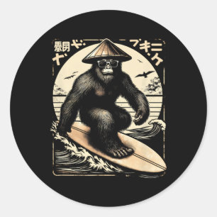 Bigfoot - Japanese Themed Bigfoot Surfing Shirt  Classic Round Sticker
