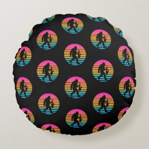 Bigfoot Jazz Saxophone Retro Sunset Design Round Cushion