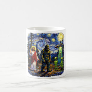 Bigfoot Jesus Aliens Starry Night — Sasquatch Van  Coffee Mug
