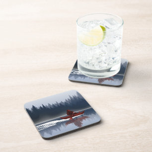 Bigfoot Lake Canoe Wilderness Pine Forest Camp Coaster