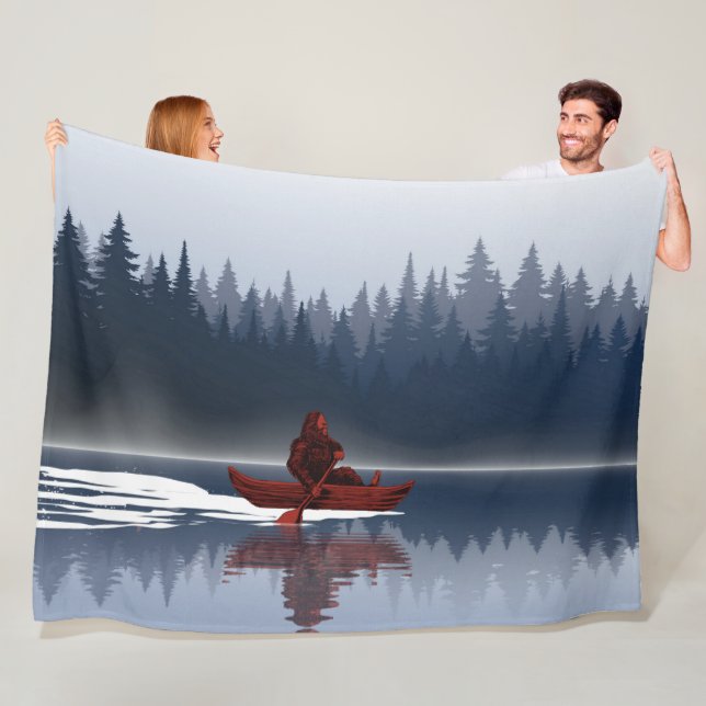 Bigfoot Lake Canoe Wilderness Pine Forest  Fleece Blanket (In Situ)