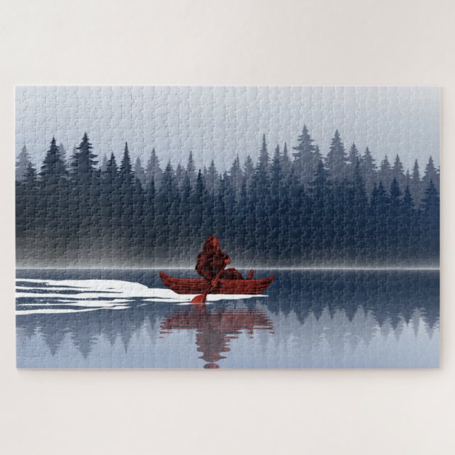 Bigfoot Lake Canoe Wilderness Pine Forest Jigsaw Puzzle (Horizontal)