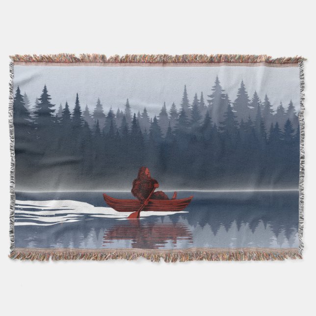 Bigfoot Lake Canoe Wilderness Pine Forest  Throw Blanket (Front)