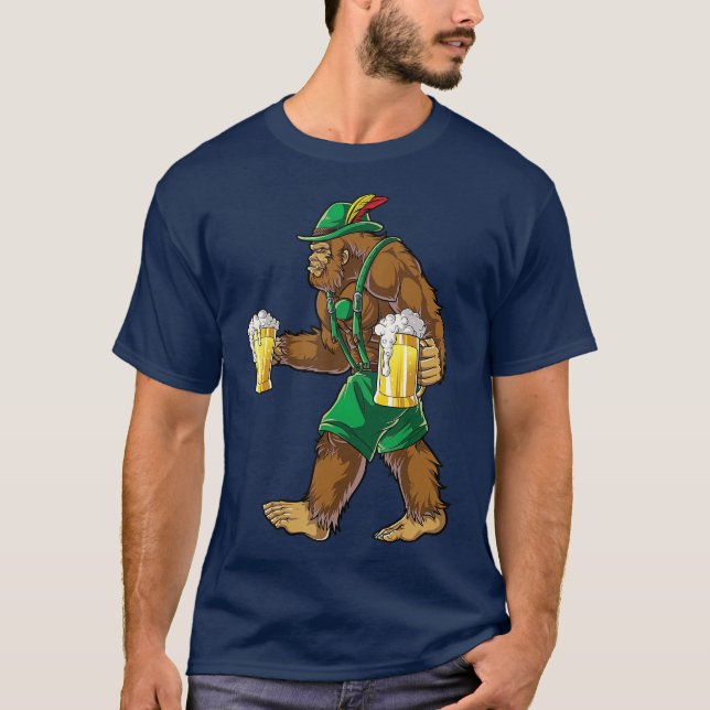 Bigfoot Lederhosen  Oktoberfest Men Prost Beer T-Shirt (Front)