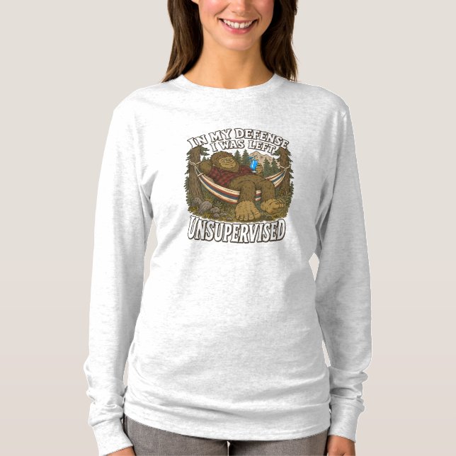 Bigfoot Left Unsupervised Funny Camping Vacation T-Shirt (Front)