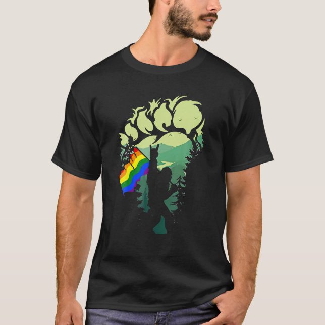 Bigfoot LGBT Flag Sasquatch Gay Pride Rainbow Bigf T-Shirt (Front)