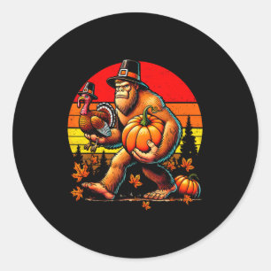 Bigfoot Lgrim Turkey Pumpkin Thanksgiving Day Boys Classic Round Sticker