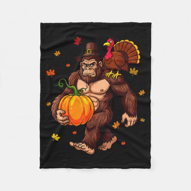 Bigfoot Lgrim Turkey Pumpkin Thanksgiving Day Boys Fleece Blanket (Front)