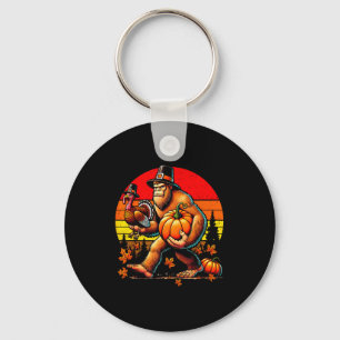 Bigfoot Lgrim Turkey Pumpkin Thanksgiving Day Boys Key Ring