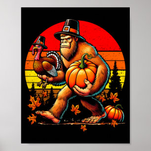 Bigfoot Lgrim Turkey Pumpkin Thanksgiving Day Boys Poster