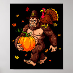 Bigfoot Lgrim Turkey Pumpkin Thanksgiving Day Boys Poster