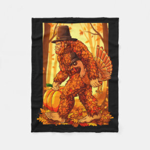 Bigfoot Lgrim Turkey Pumpkin Thanksgiving Day Funn Fleece Blanket