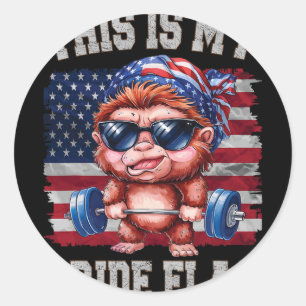 Bigfoot Lifting Barbell 4th Of July This Is My Pri Classic Round Sticker