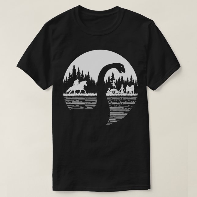 Bigfoot Loch Ness Monster Funny Sasquatch Riding U T-Shirt (Design Front)