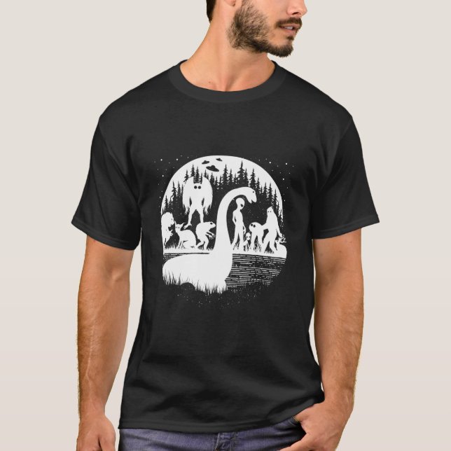 Bigfoot Loch Ness Monster Moth And Aliens Cryptids T-Shirt (Front)