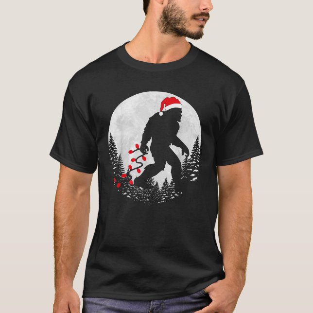 Bigfoot Lover Funny Santa Christmas Tree Lights Xm T-Shirt (Front)