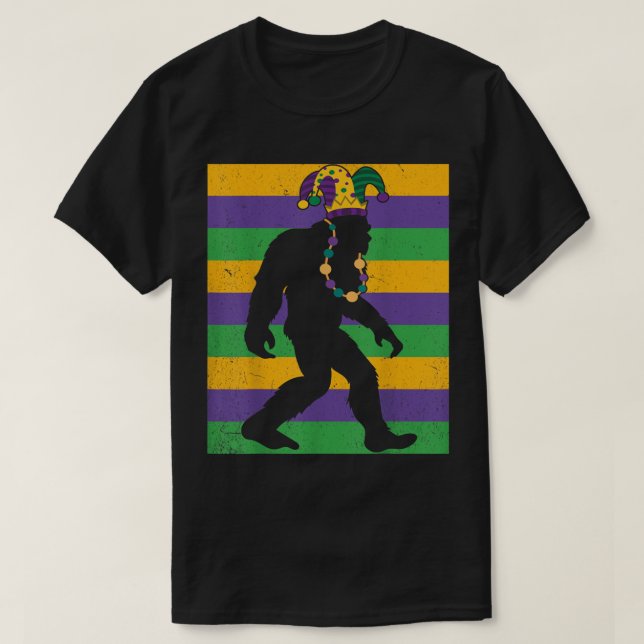 Bigfoot Mardi Gras Beads Funny Sasquatch Yeti Men  T-Shirt (Design Front)