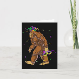 Bigfoot Mardi Gras Carnival Sasquatch Funny Men Bo Card